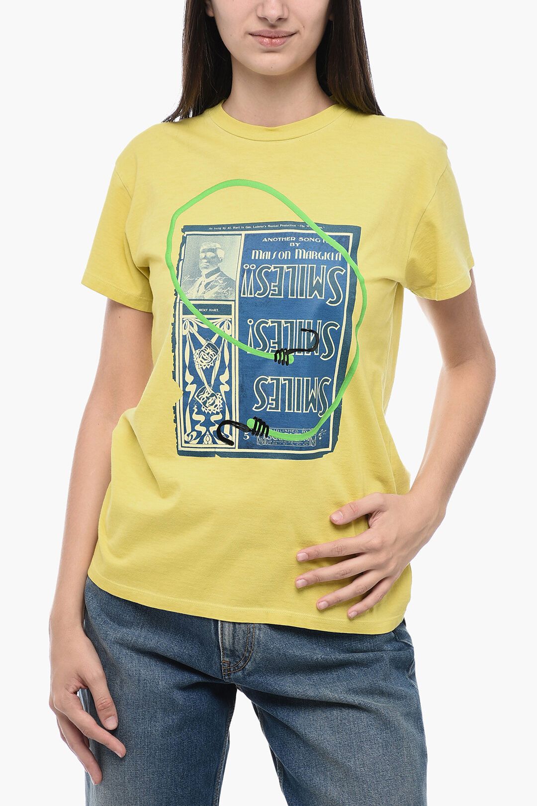 Maison Margiela og1mm1224 Crewneck Cotton T-Shirt in Yellow Size XS / US 0-2 / IT 36-38 - 1 Thumbnail