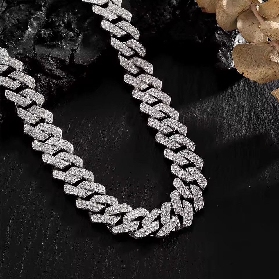 Jewelry Hip Hop Cuban 50 cmChain Iced Out Bling Rhinestone Necklace Size ONE SIZE - 7 Thumbnail