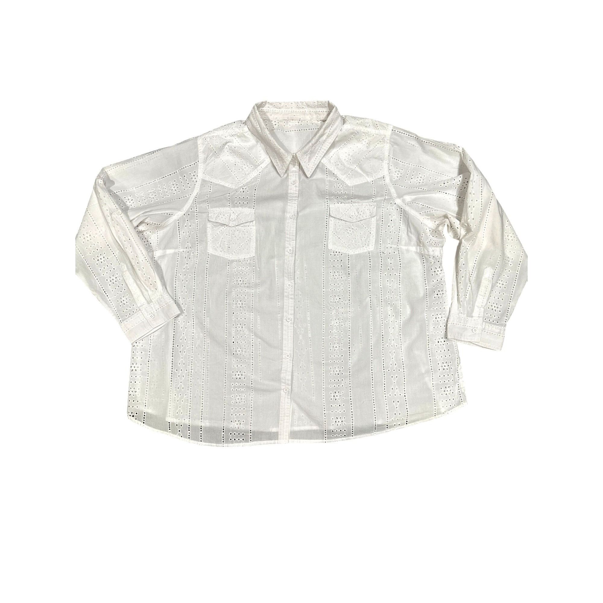 Other CCC Vintage White Long Sleeve Cotton Eyelet Button Up Shirt Size XL / US 12-14 / IT 48-50 - 5 Thumbnail
