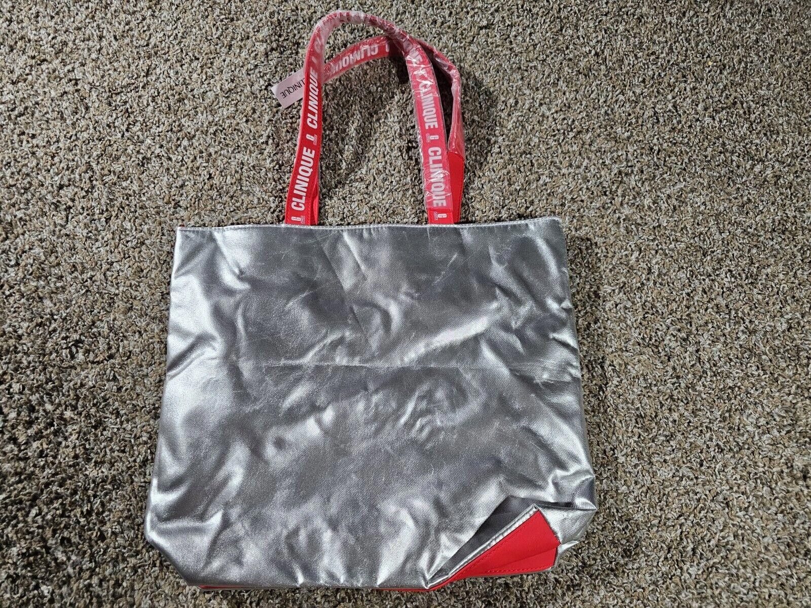Clique Clinique Tote Shoulder Purse Bag Silver Red White Candy Cane Size ONE SIZE - 2 Thumbnail