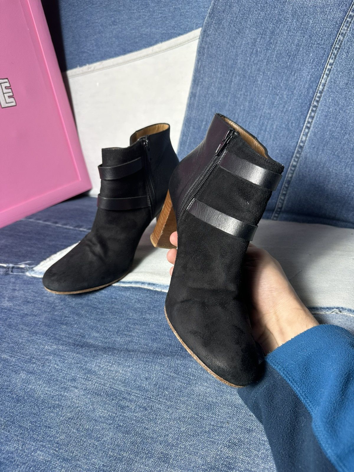 Sezane Sezane Ankle Boots Suede Leather Block Heels Buckle Strap Size US 9 / IT 39 - 9 Thumbnail