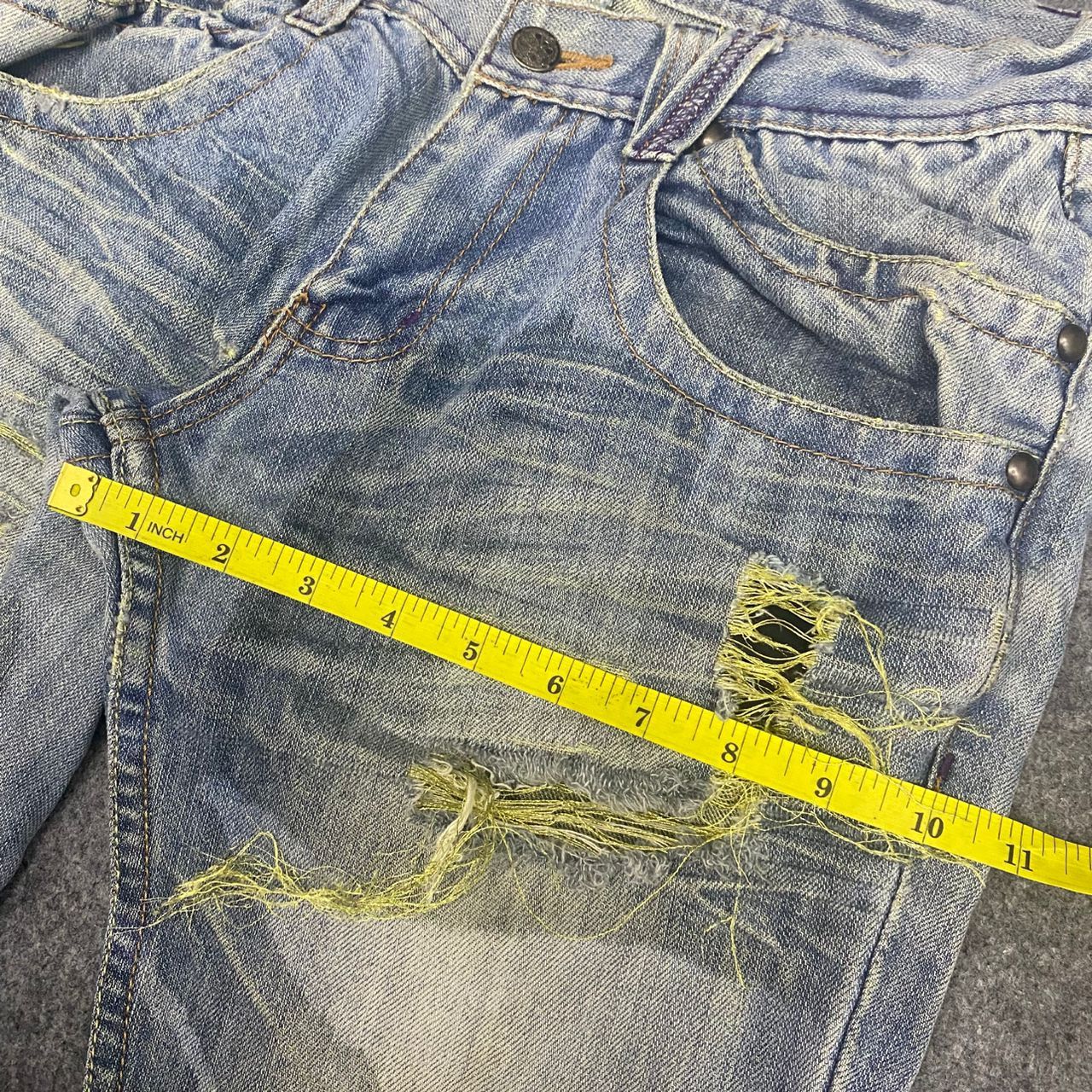 If Six Was Nine 💥Flare💥Vintage Foot Three Style Distressed Denim Size US 30 / EU 46 - 6 Thumbnail