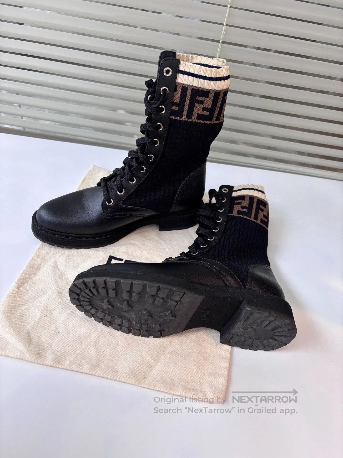 Fendi Fendi Black Leather Knit Logo Boots. Size US 5 / IT 35 - 5 Thumbnail