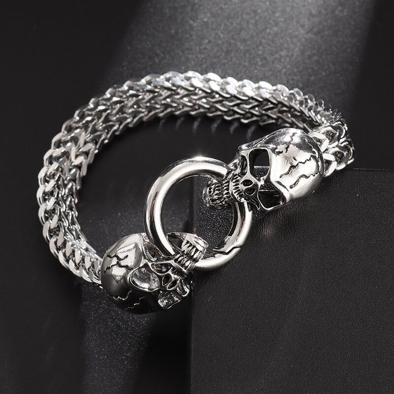 Jewelry × Vintage Gothic Punk Skull Skeleton Stainless Steel Bracelet Chain Size ONE SIZE - 1 Thumbnail