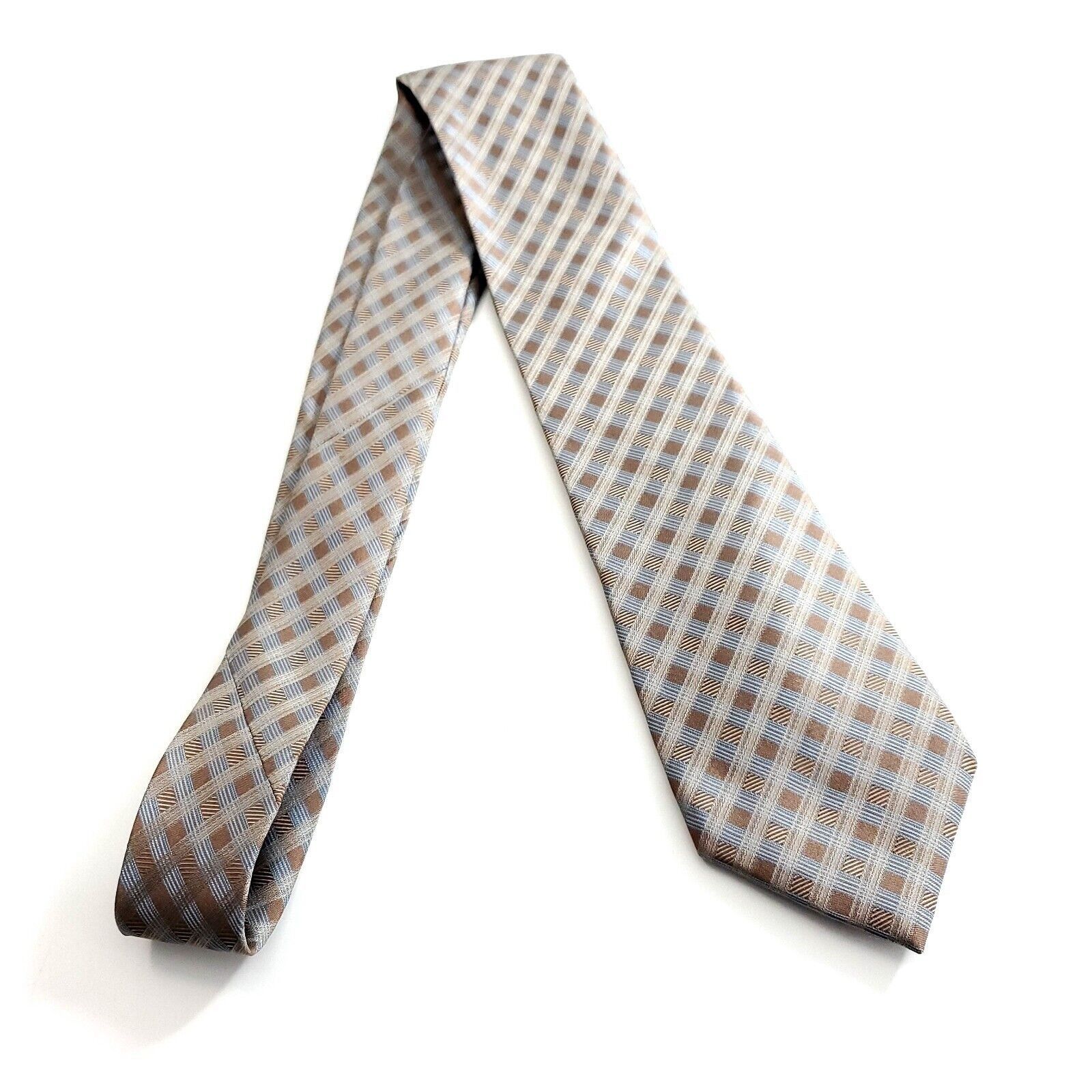 Calvin Klein Calvin Klein Brown Blue Plaid Woven Silk Tie Size ONE SIZE - 6 Thumbnail