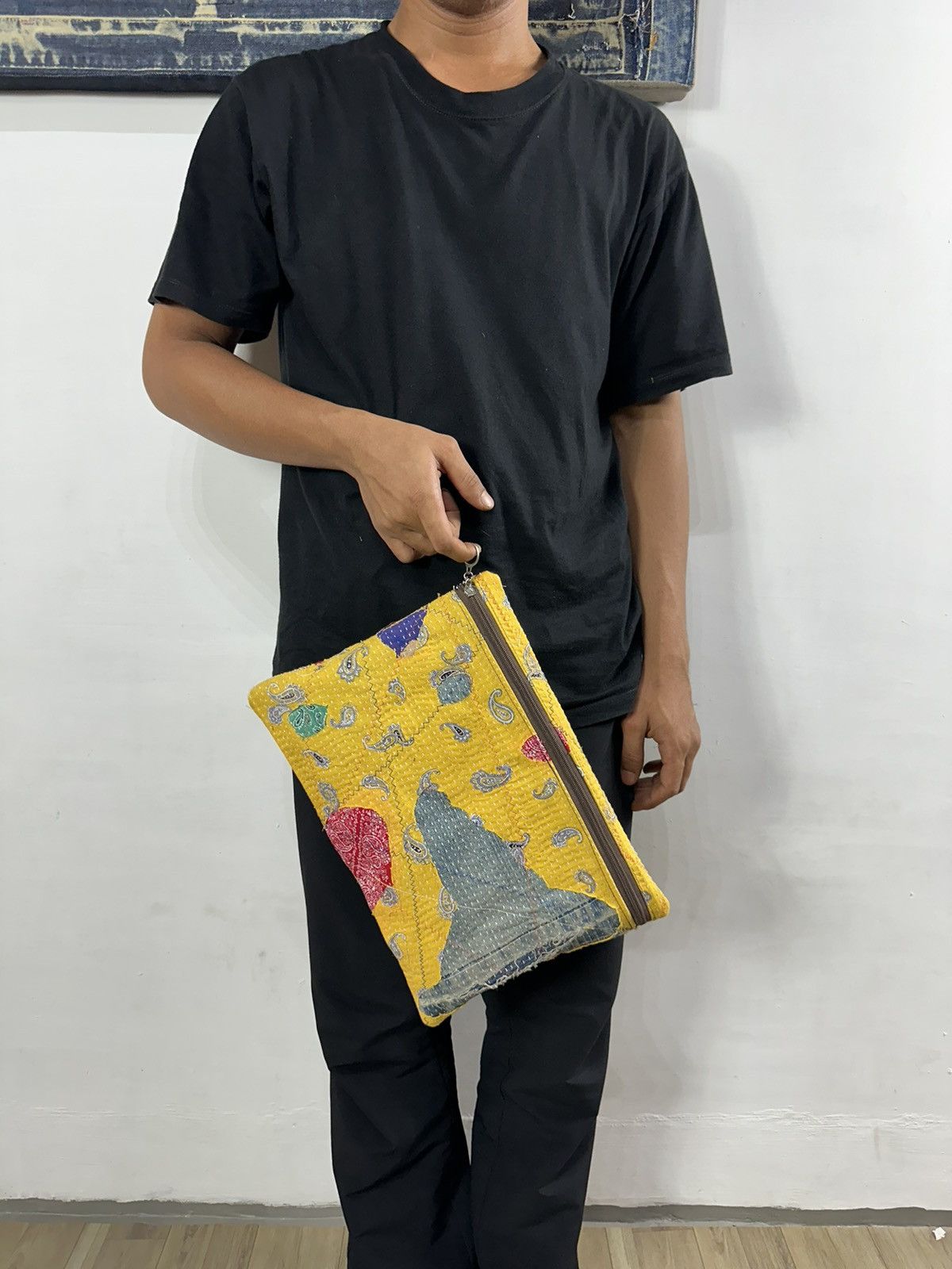 Handmade Custom Made Distressed Boro Patchwork Paisley cutch bag Size ONE SIZE - 4 Thumbnail