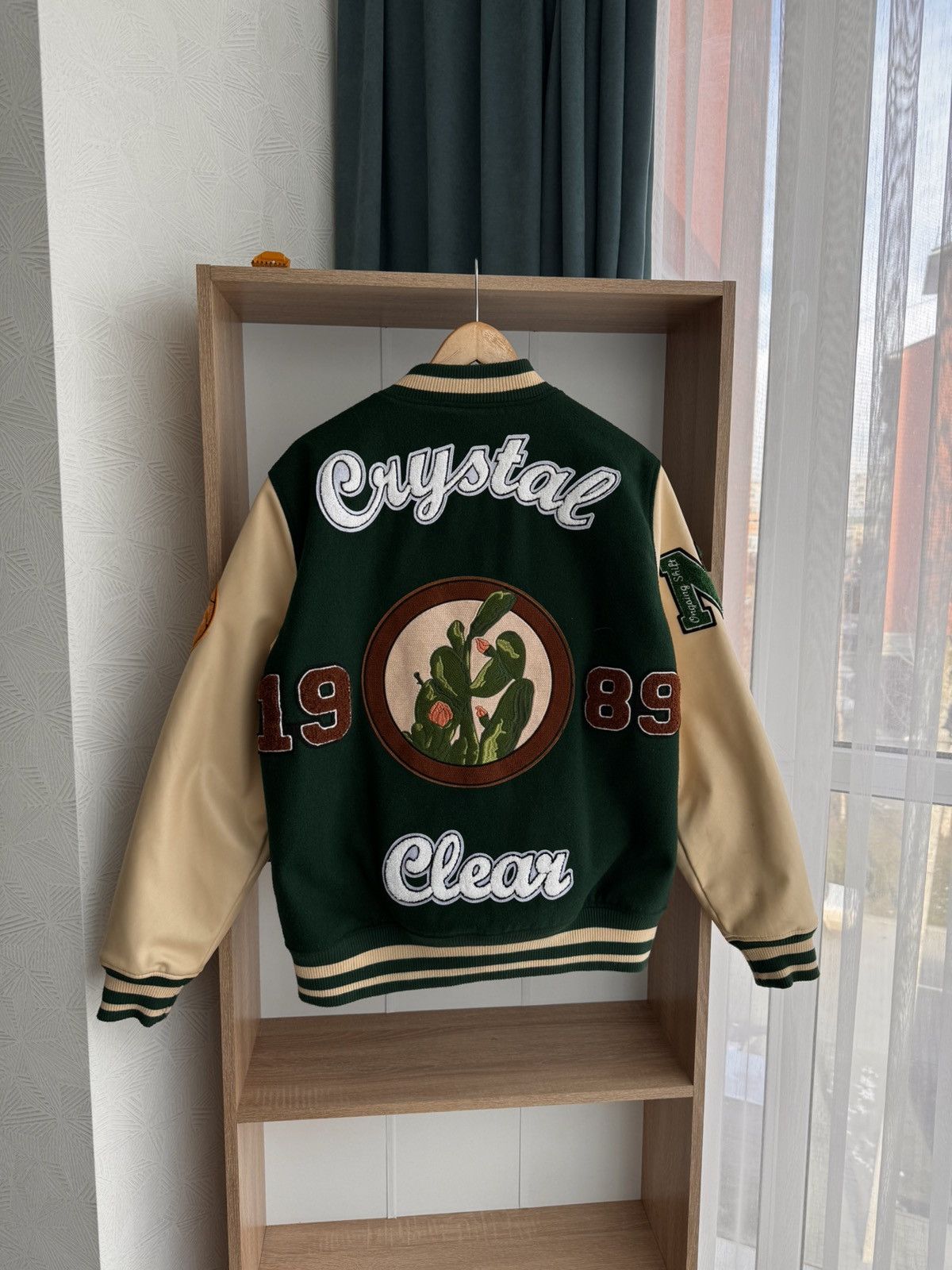 Zara Green Crystal Clear Varsity Bomber Jacket With Patches