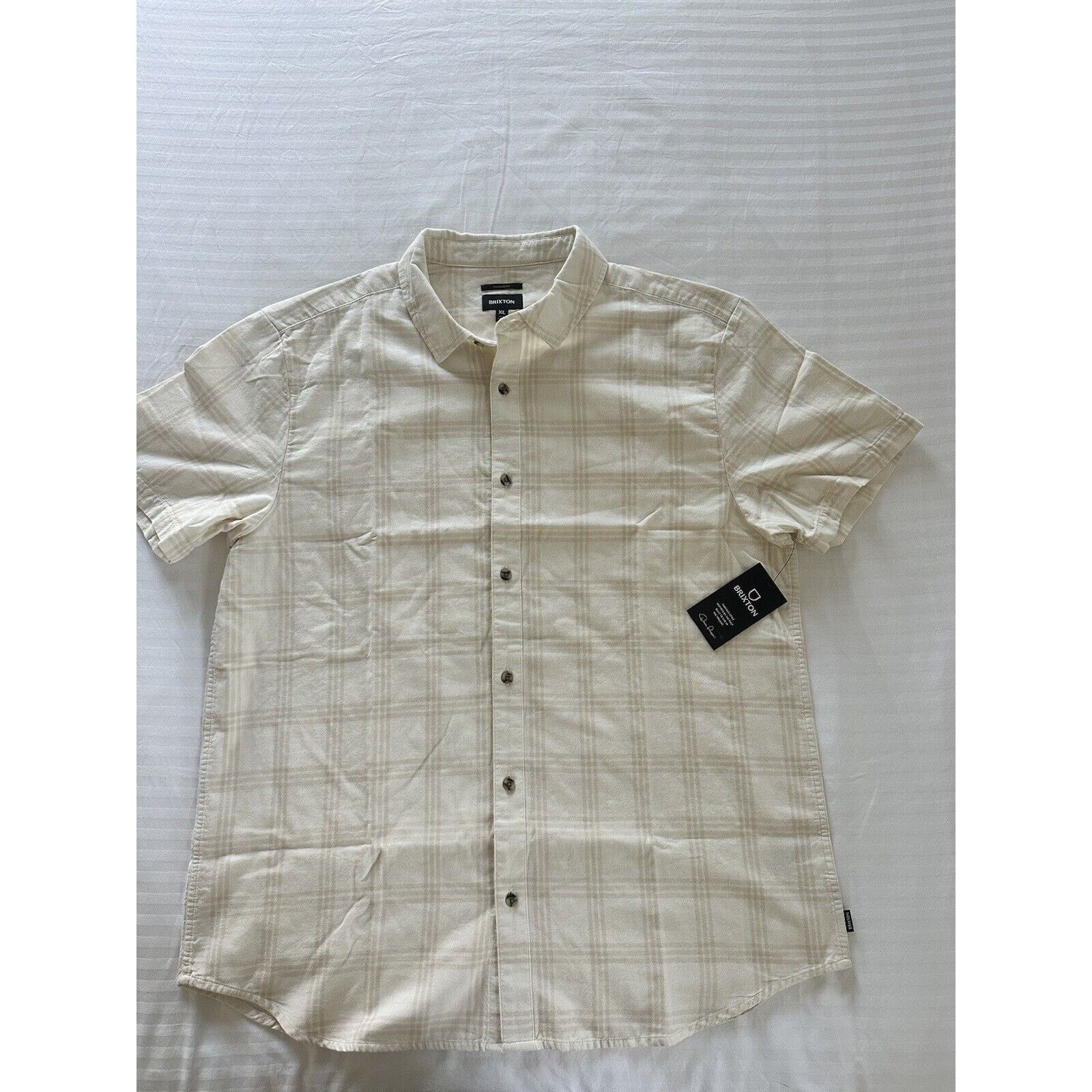 Brixton Button Down Shirt Cream Plaid Pattern Men's XL Brixton NWT Size US XL / EU 56 / 4 - 1 Thumbnail