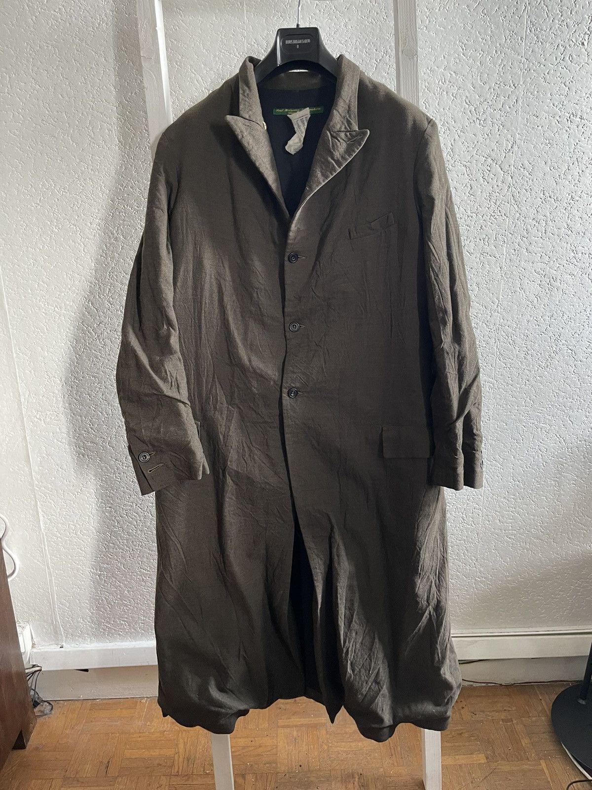 image of Paul Harnden Shoemakers Paul Harden Khaki Green Wool Long Coat, Men's (Size Large)