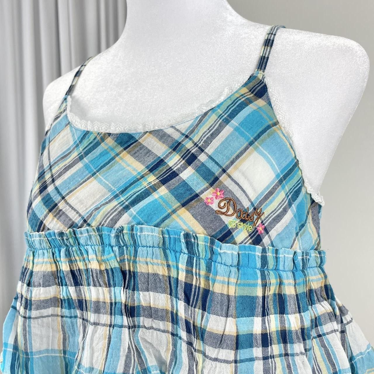 Japanese Brand Daisy Lovers Gold Tre-Layered Lacey Plaid Micro Dress Shirt Size S / US 4 / IT 40 - 2 Thumbnail