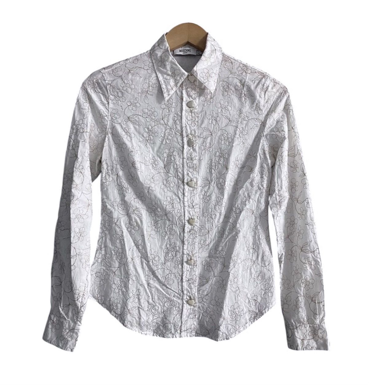Moschino Women’s Moschino White Shirt Golden Floral Embroidery Decor Size S / US 4 / IT 40 - 1 Thumbnail