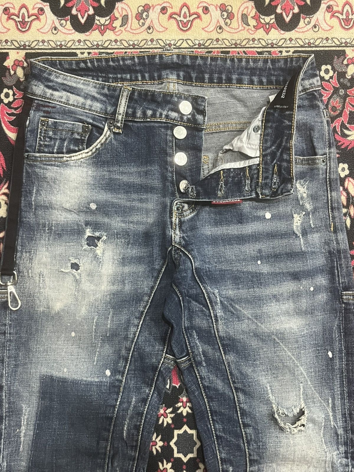 Dsquared2 Dsquared2 Blue Denim Slim Fit Paint Splatter Distressed Jean Size US 29 - 5 Thumbnail