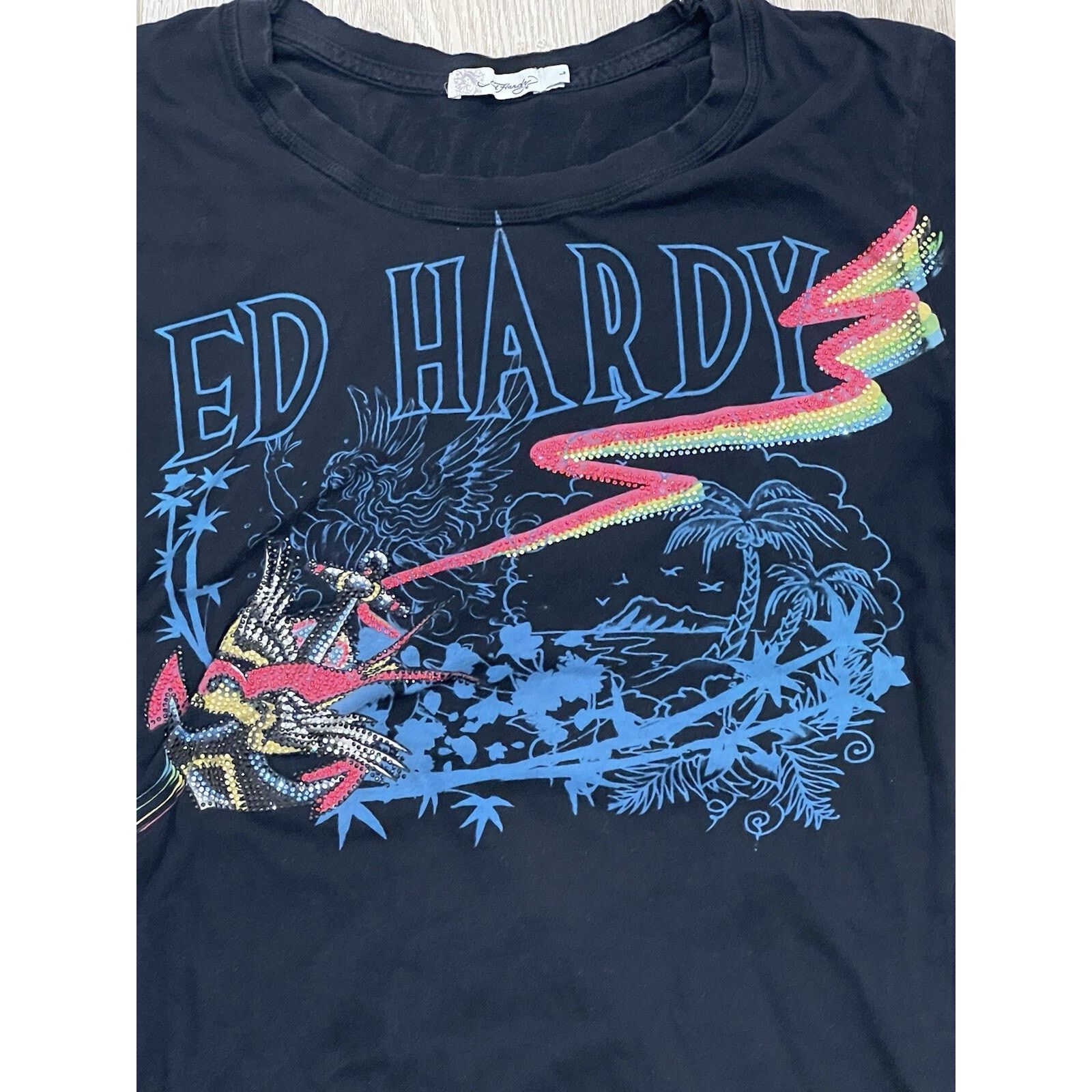 Ed Hardy Vintage Rare Ed Hardy Sick Bedazzled Design Bird Art Y2K Tee Size L / US 10 / IT 46 - 4 Thumbnail