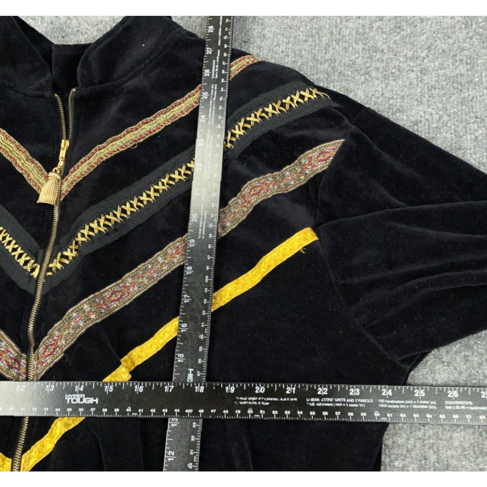 Velour VINTAGE Bonnie Blain Velour Zip Track Jacket Women 1X Black Striped Full Zip 90s USA Made Womens Size XL / US 12-14 / IT 48-50 - 4 Thumbnail