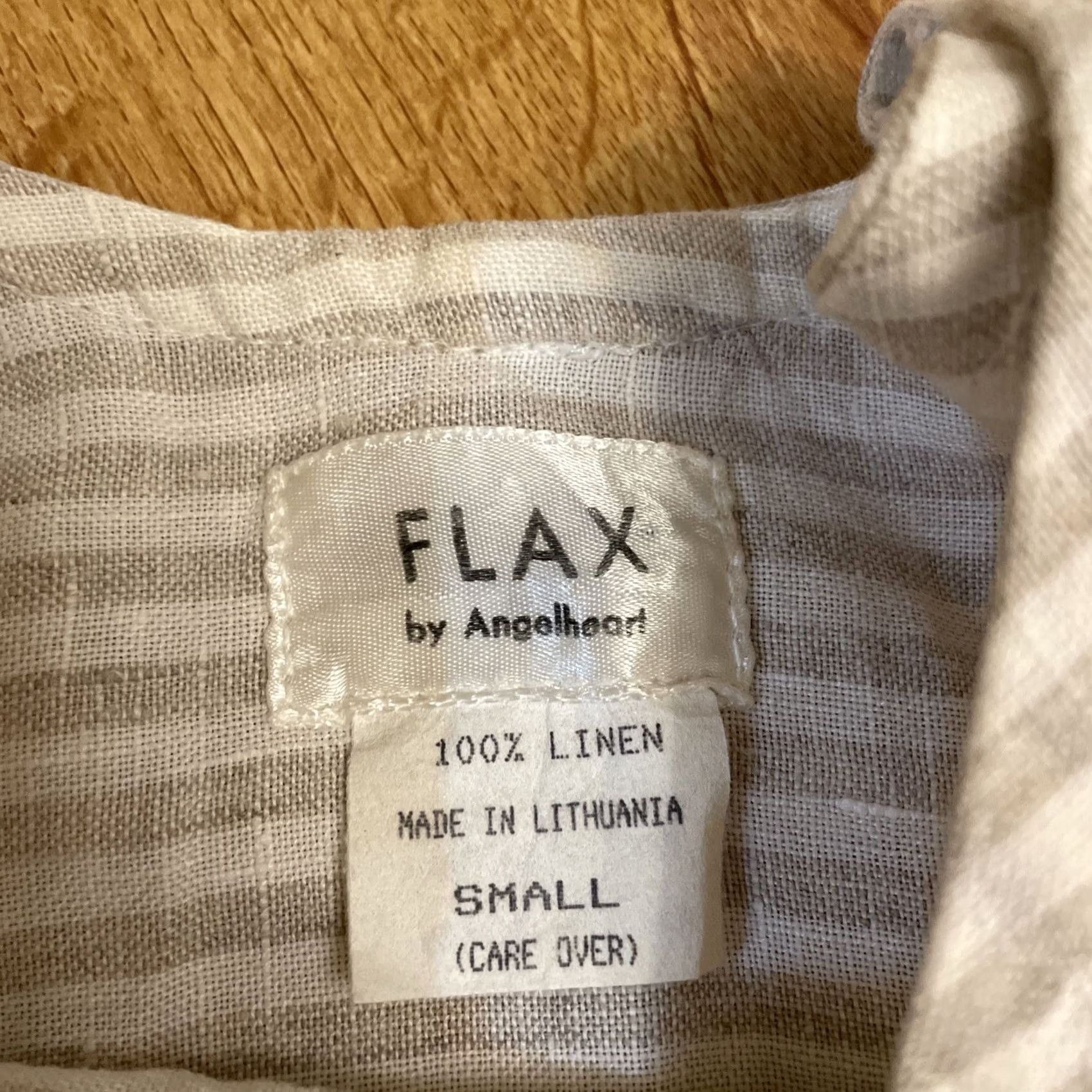 FLAX FLAX by Angelheart Linen Stripe Tan Cream Top Short Sleeve Lagenlook S Boho Shirt Blouse White Beige Linen 100% Women's Slim Regular Vintage: No Size S / US 4 / IT 40 - 3 Thumbnail