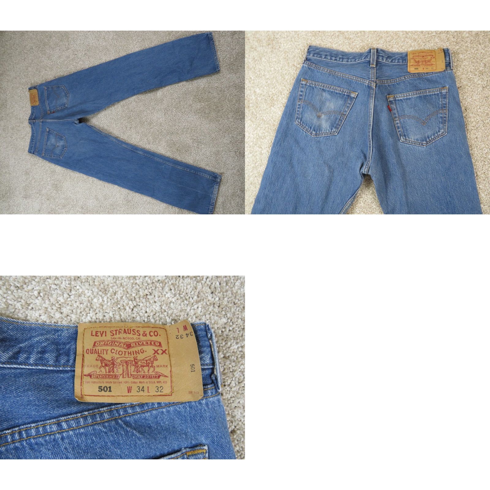 Levi's VINTAGE Levi's 501 Jeans Straight Leg Button Fly Blue 33X30.5 Regular Mens USA 90s 501 Series Denim Cotton Blue Tag Regular Fit Jeans Size US 33 - 8 Thumbnail