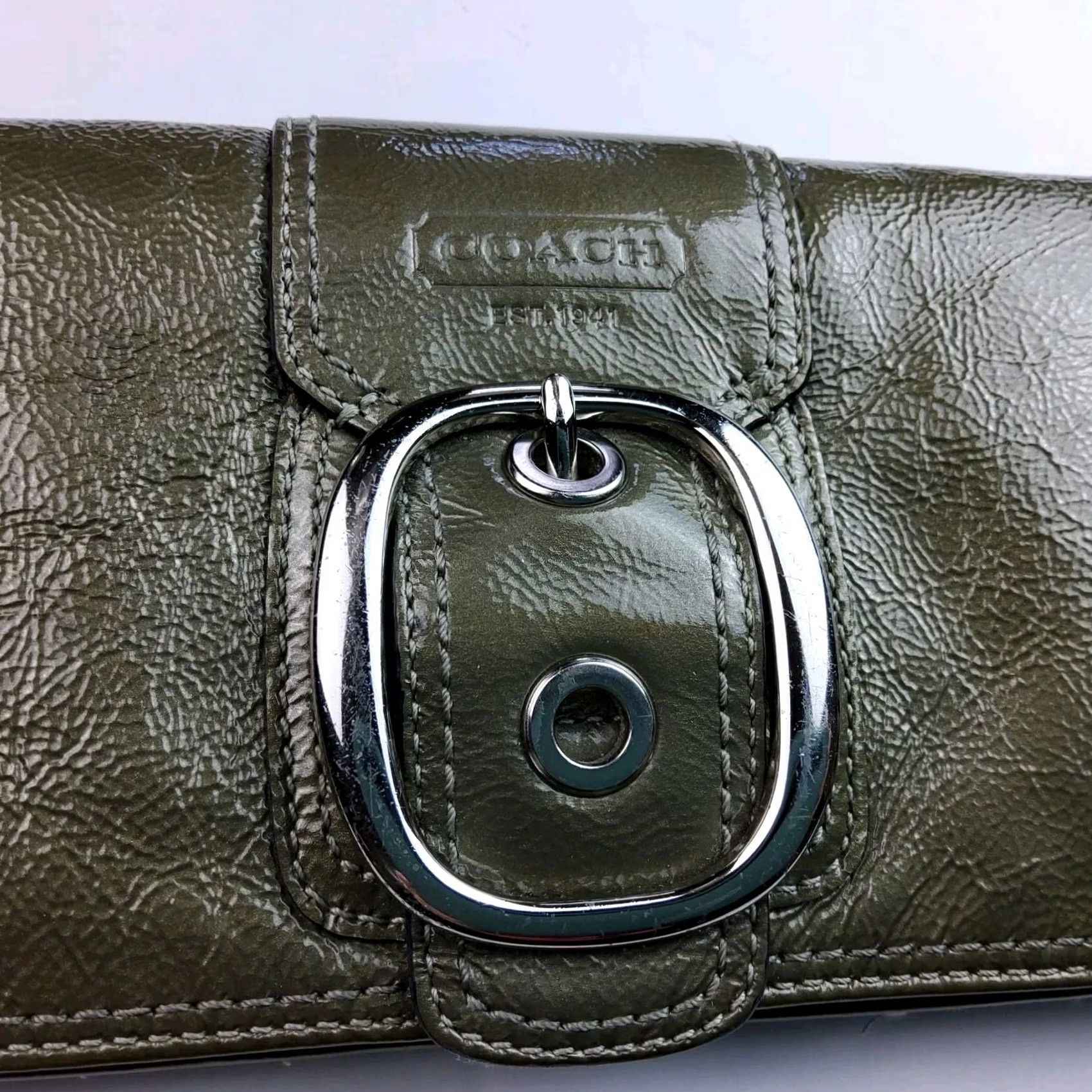 Coach VINTAGE Coach Wallet Wristlet Clutch Leather Buckle Large Organizer Green Womens Size ONE SIZE - 2 Thumbnail
