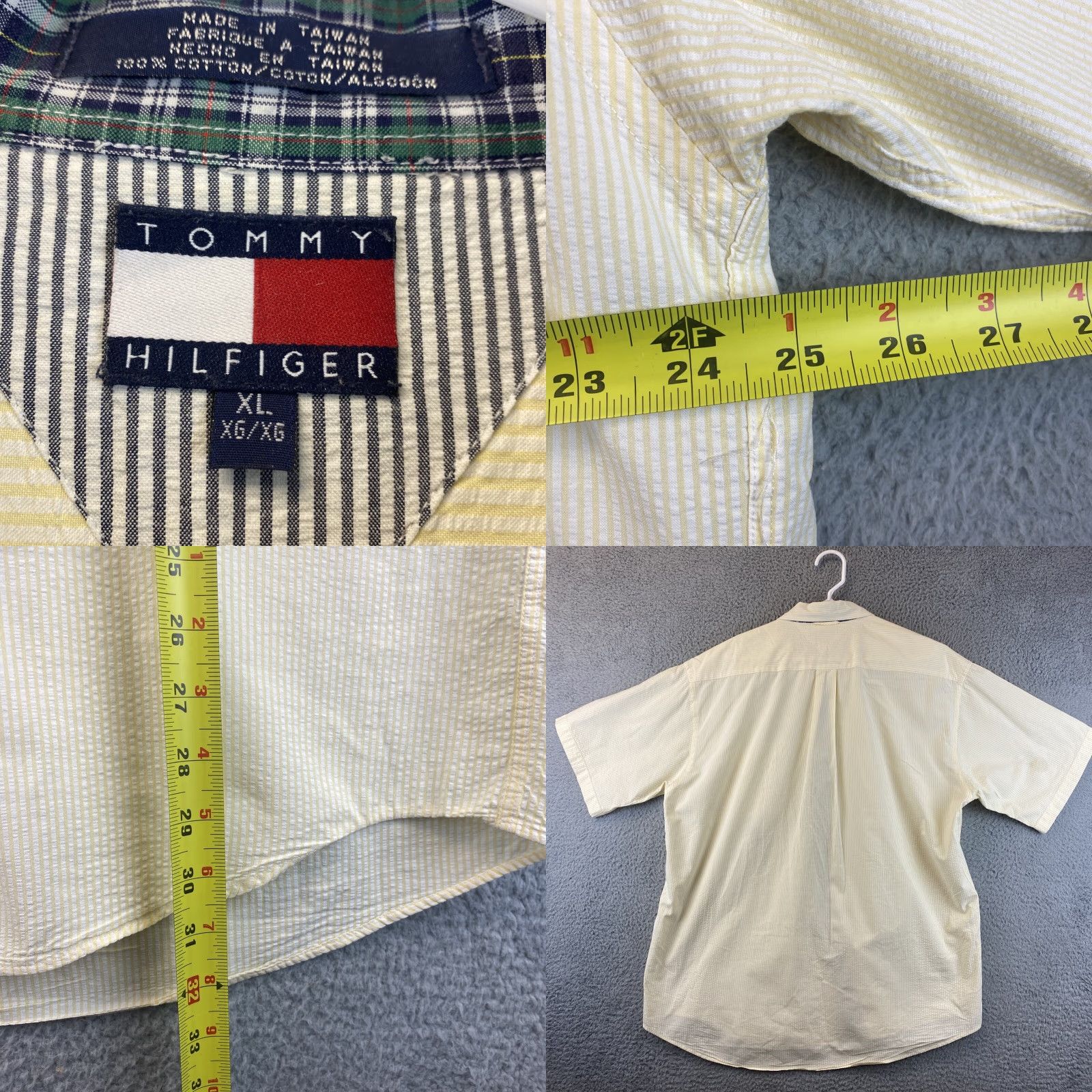 Tommy Hilfiger Tommy Hilfiger Button-Up Shirt Adult XL Yellow Blue Short Sleeve Cotton Light Stripes Casual Mens Size US XL / EU 56 / 4 - 8 Thumbnail