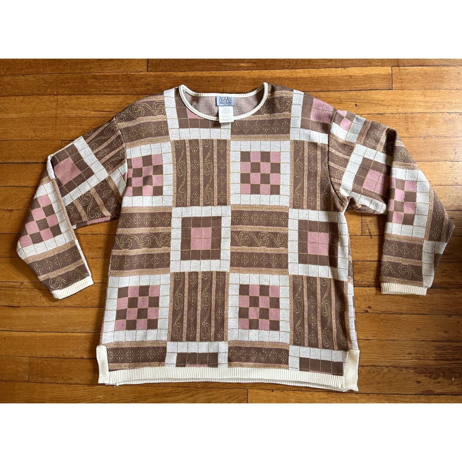 Christopher Kane VINTAGE Susan Christopher Sweater Women’s Large Pink Gold Metallic 80s Size L / US 10 / IT 46 - 2 Thumbnail