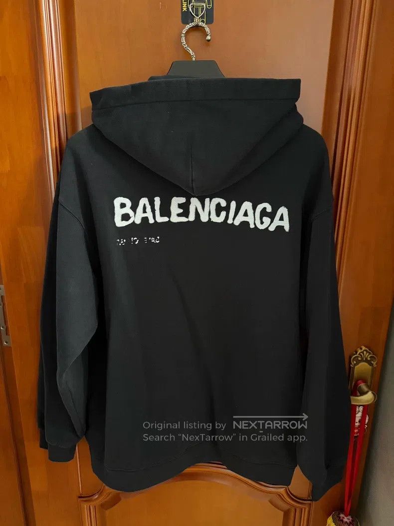 Balenciaga Balenciaga Black Fuzzy Logo Hoodie Size US S / EU 44-46 / 1 - 2 Thumbnail