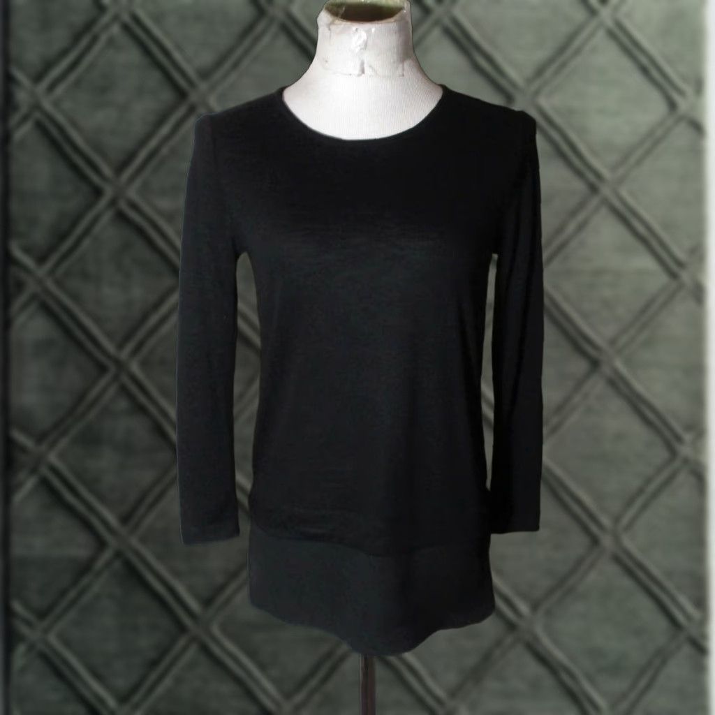 J.Crew J. CREW Black Long Sleeve Top Womens XS (XXS) Extended Hem NWOT Viscose Blend Shirt/Top - Classic Fit, Solid Pattern, Casual Casualwear Size XXS / US 00 / IT 34 - 1 Thumbnail