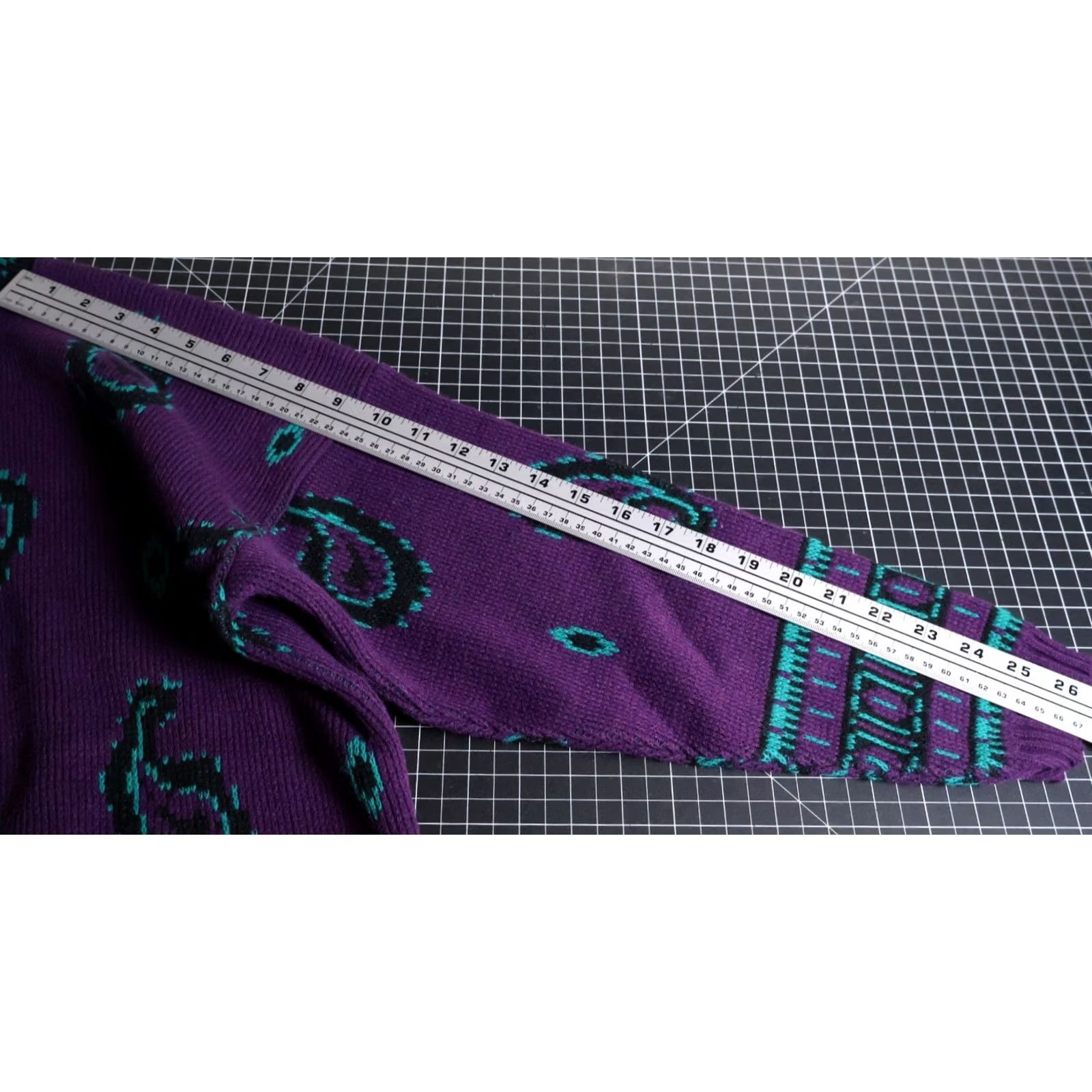 Vintage VINTAGE Honors 1X Purple Green Paisley Mock Neck Sweater Women's 90s Chunky Knit Pullover Size XL / US 12-14 / IT 48-50 - 7 Thumbnail