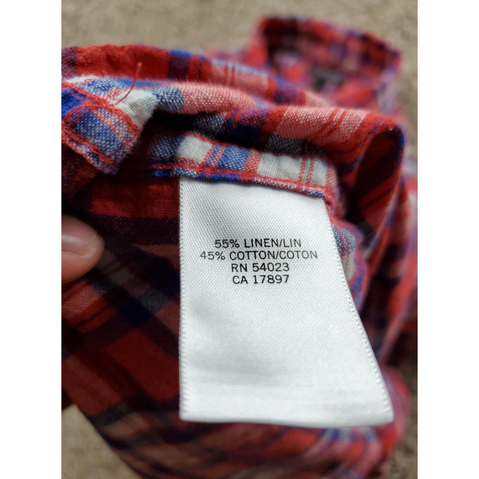 Banana Republic Banana Republic Shirt Mens Medium Red Blue Plaid Linen Cotton Button-Up Casual Long Sleeve Collared Button-Front Size US M / EU 48-50 / 2 - 6 Thumbnail