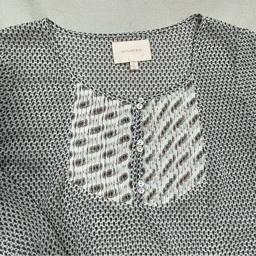Other Skies Are Blue Front Pleated 3/4 Sleeve Chiffon Blouse Size Size M / US 6-8 / IT 42-44 - 6 Thumbnail