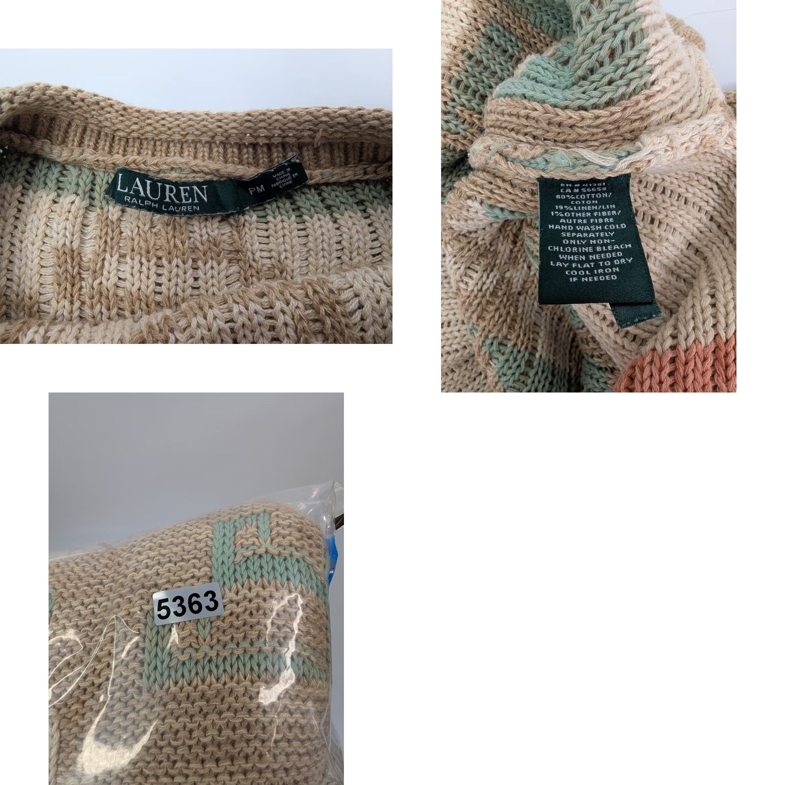 Ralph Lauren Lauren Ralph Lauren Southwest Aztec Tan Sweater Cotton Linen Blend Knit Size PM Size M / US 6-8 / IT 42-44 - 8 Thumbnail