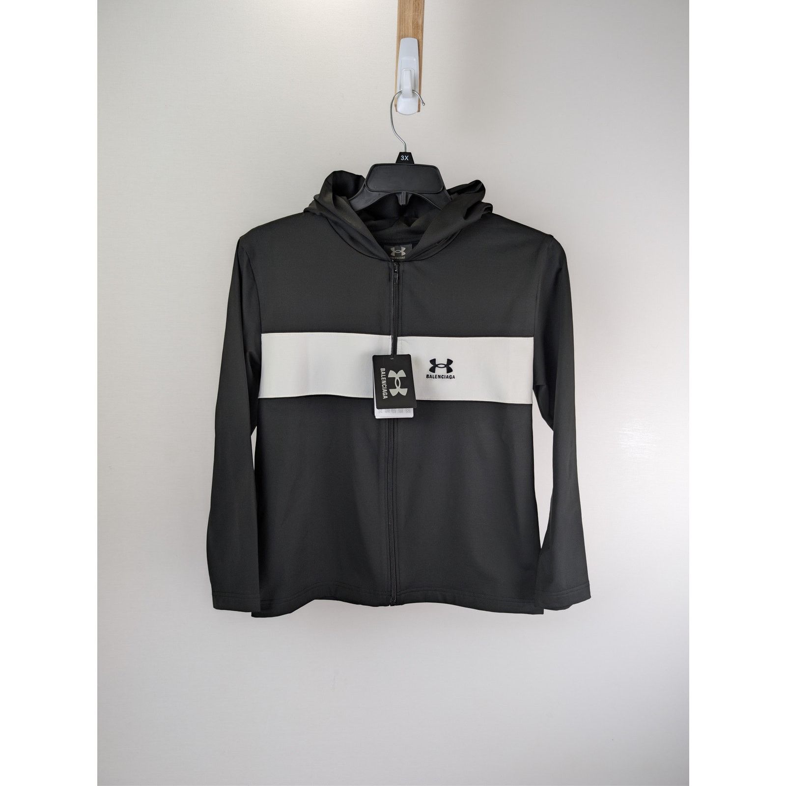 Balenciaga × Under Armour o1rshd1 Sporty Fleece Zip up Sweatshirt Hoodie Black/White Size US L / EU 52-54 / 3 - 1 Thumbnail