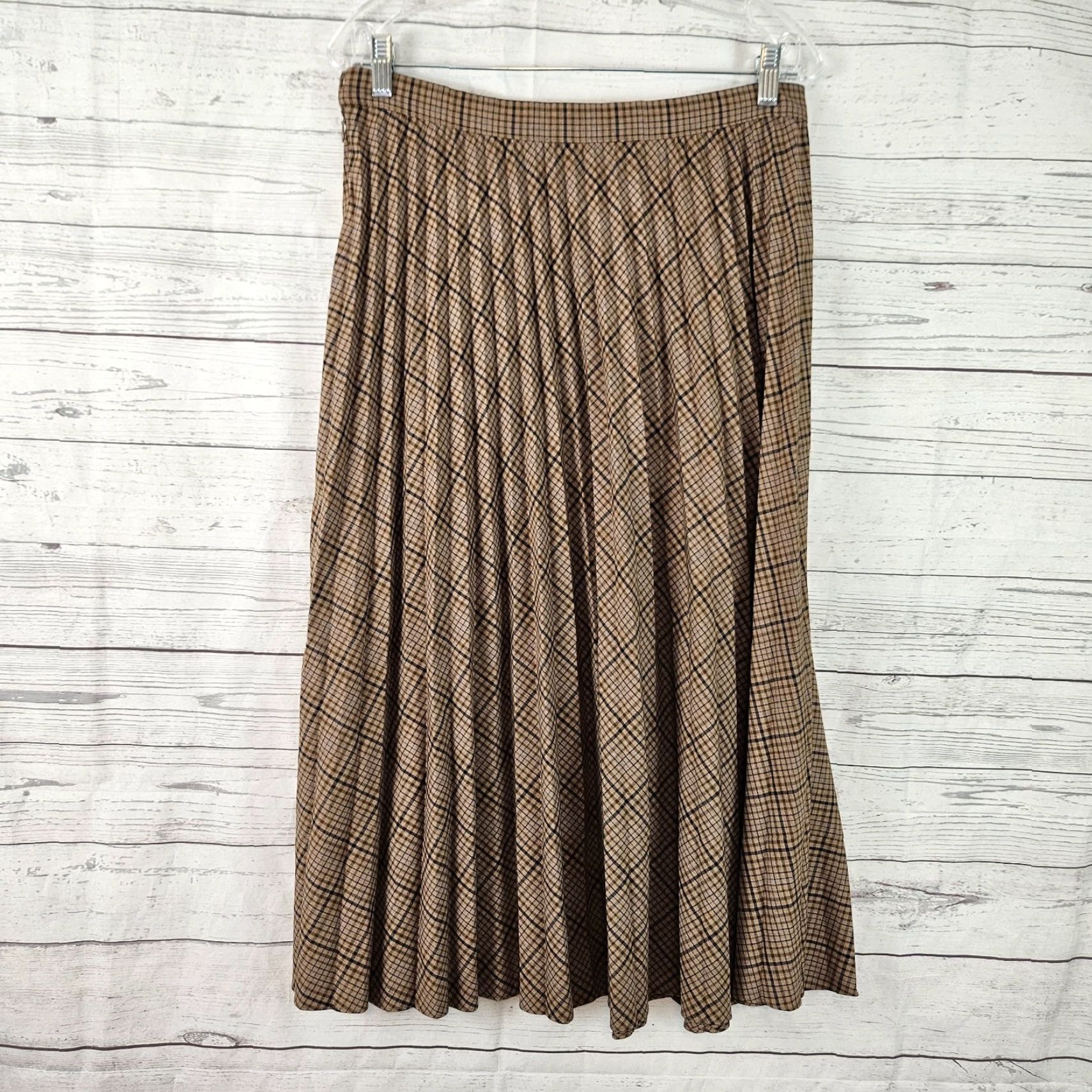 ASTR The Label ASTR The Label Women’s Pleated Skirt L Brown Plaid Side Zip Skirt Long Women's Size 36" / US 14 / IT 50 - 4 Thumbnail
