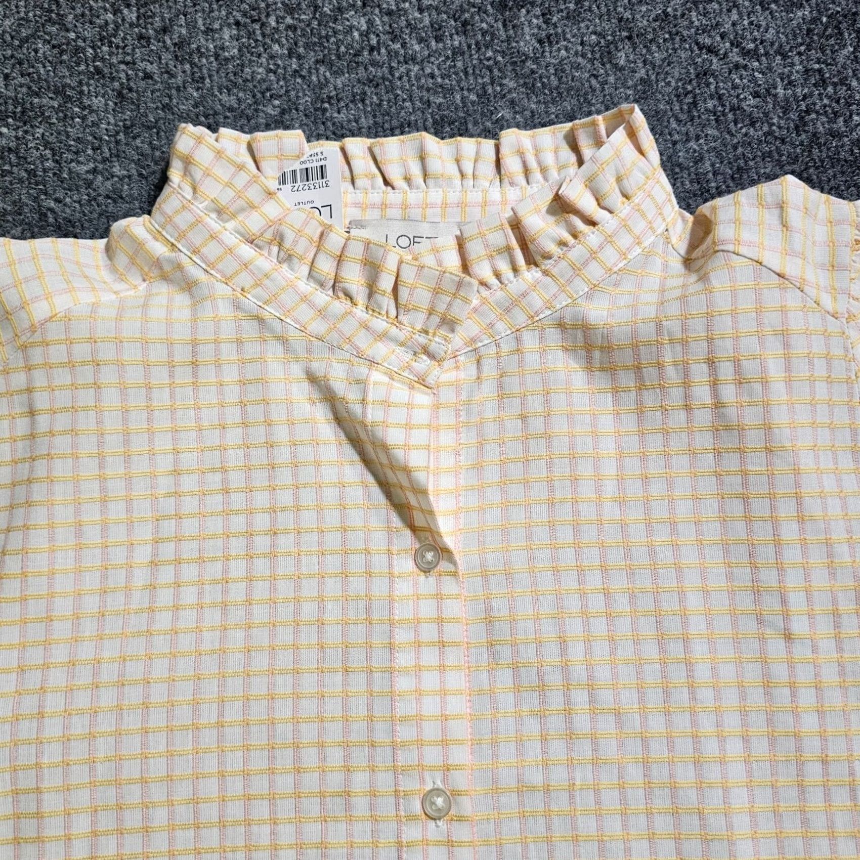 Loft LOFT Top Shirt Womens Medium White Yellow Plaid Long Sleeve Ruffle Neck Career Shirt Ladies Regular Size M Womens LOFT Blouse Shirt Size M / US 6-8 / IT 42-44 - 2 Thumbnail