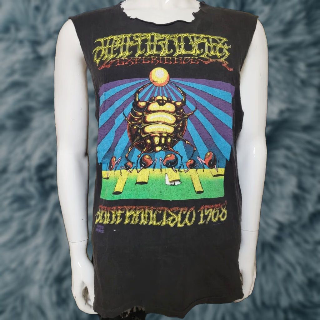 Vintage VTG Jimi Hendrix San Francisco Beat Up Cut Up Sleeveless T Shirt XL Winterland Mens Rock Music Graphic Tee Black Size US XL / EU 56 / 4 - 1 Thumbnail