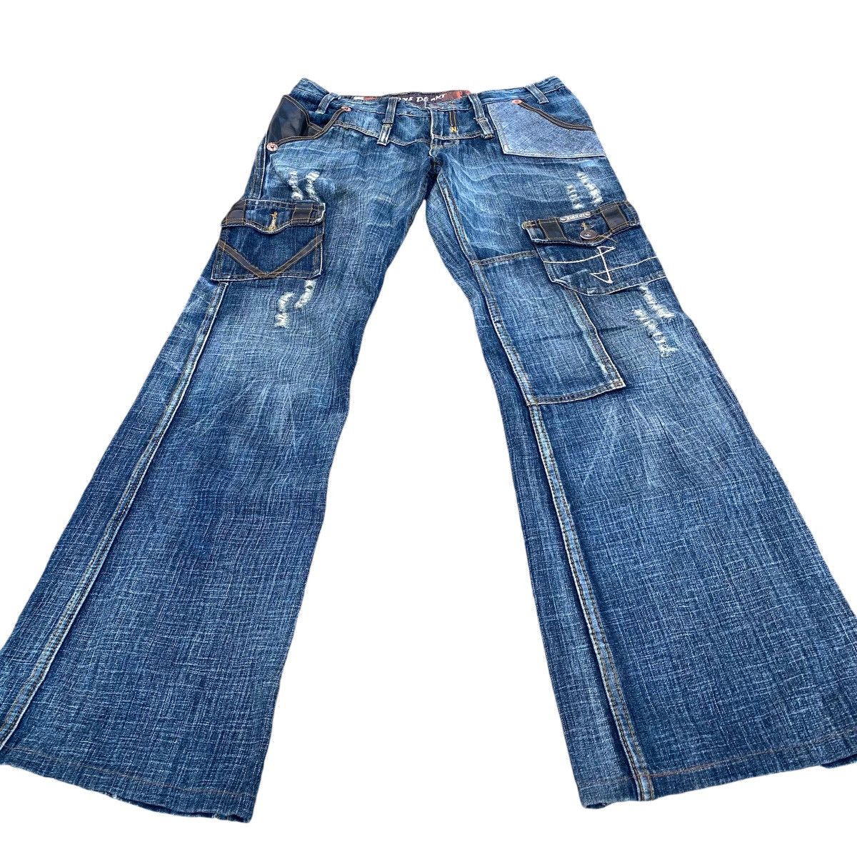 Japanese Brand × Vintage Flare Jeans De Art Distressed Multi Pocket TFOA HIROSHI Size US 34 / EU 50 - 2 Thumbnail