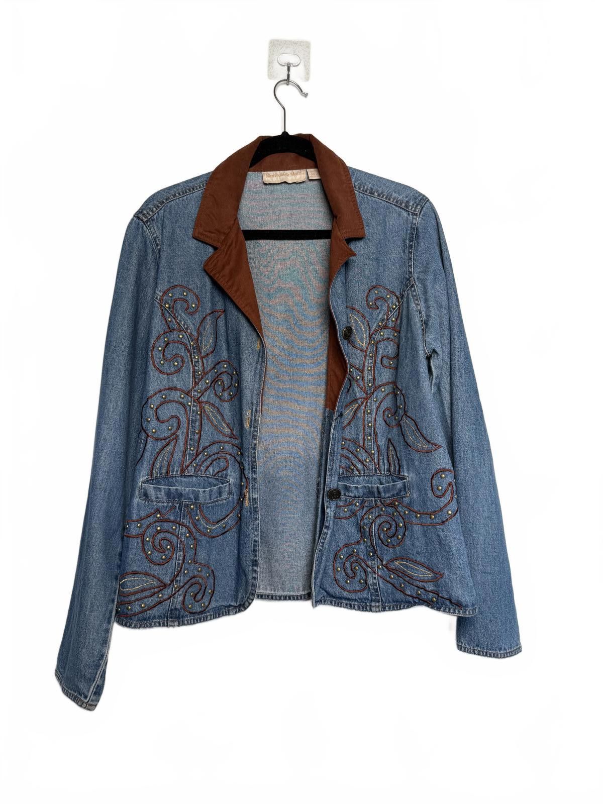 Unknown London Vintage Western Embroidered Denim Jacket with Brown Collar Size XL / US 12-14 / IT 48-50 - 1 Thumbnail