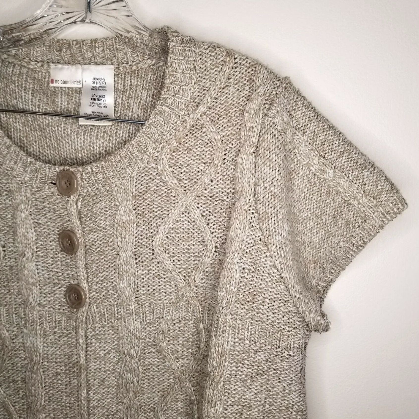Vintage No Boundaries Womens Beige Knit Short Sleeve Cardigan Sweater XL Juniors Size XL / US 12-14 / IT 48-50 - 2 Thumbnail