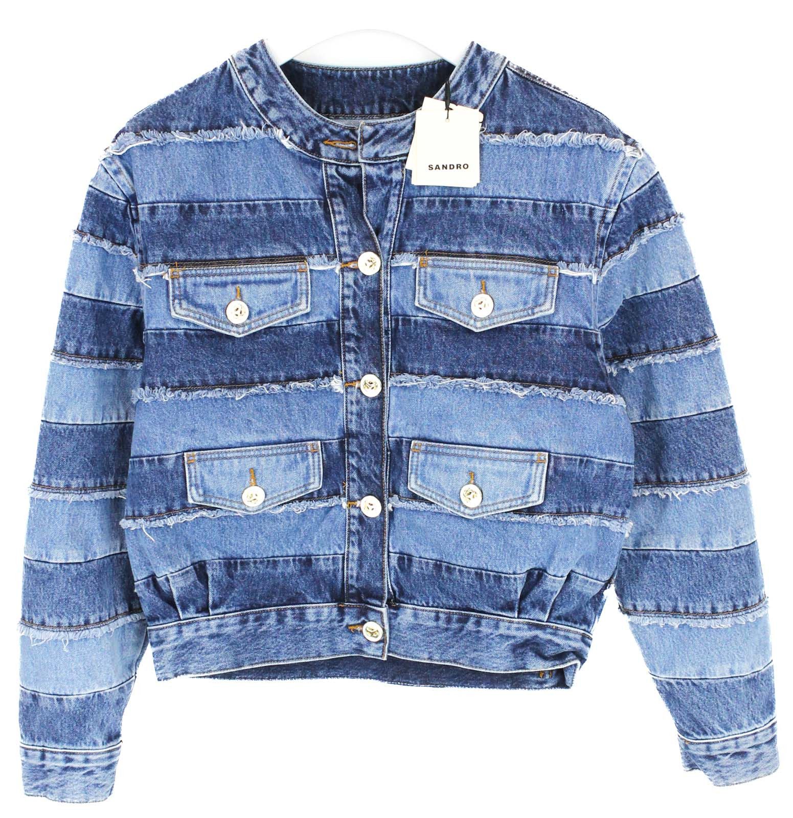 Sandro SANDRO Briac Jacket Women's (EU) 36 Denim Striped Patchwork Size S / US 4 / IT 40 - 2 Thumbnail