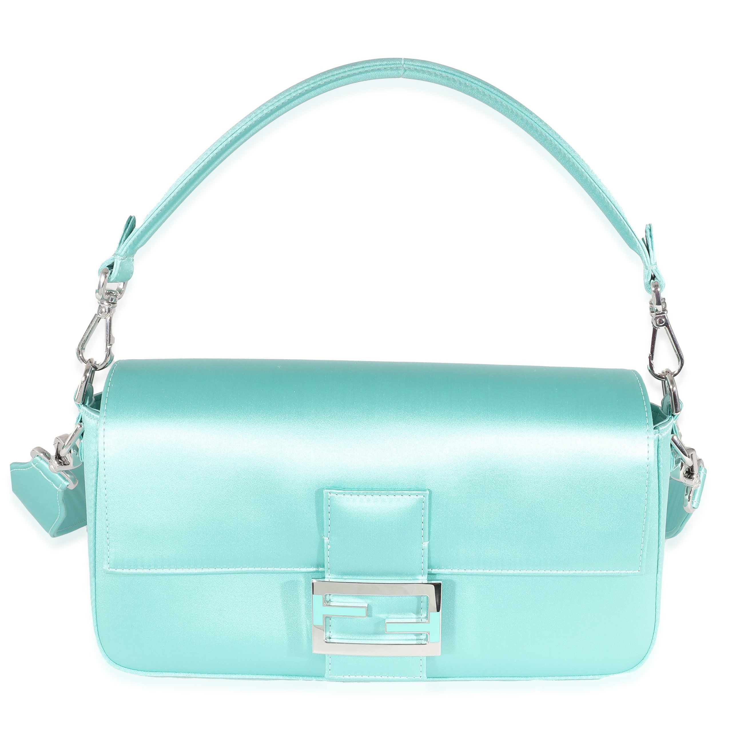 image of Fendi X Tiffany & Co Blue Silk Medium Baguette Bag, Women's