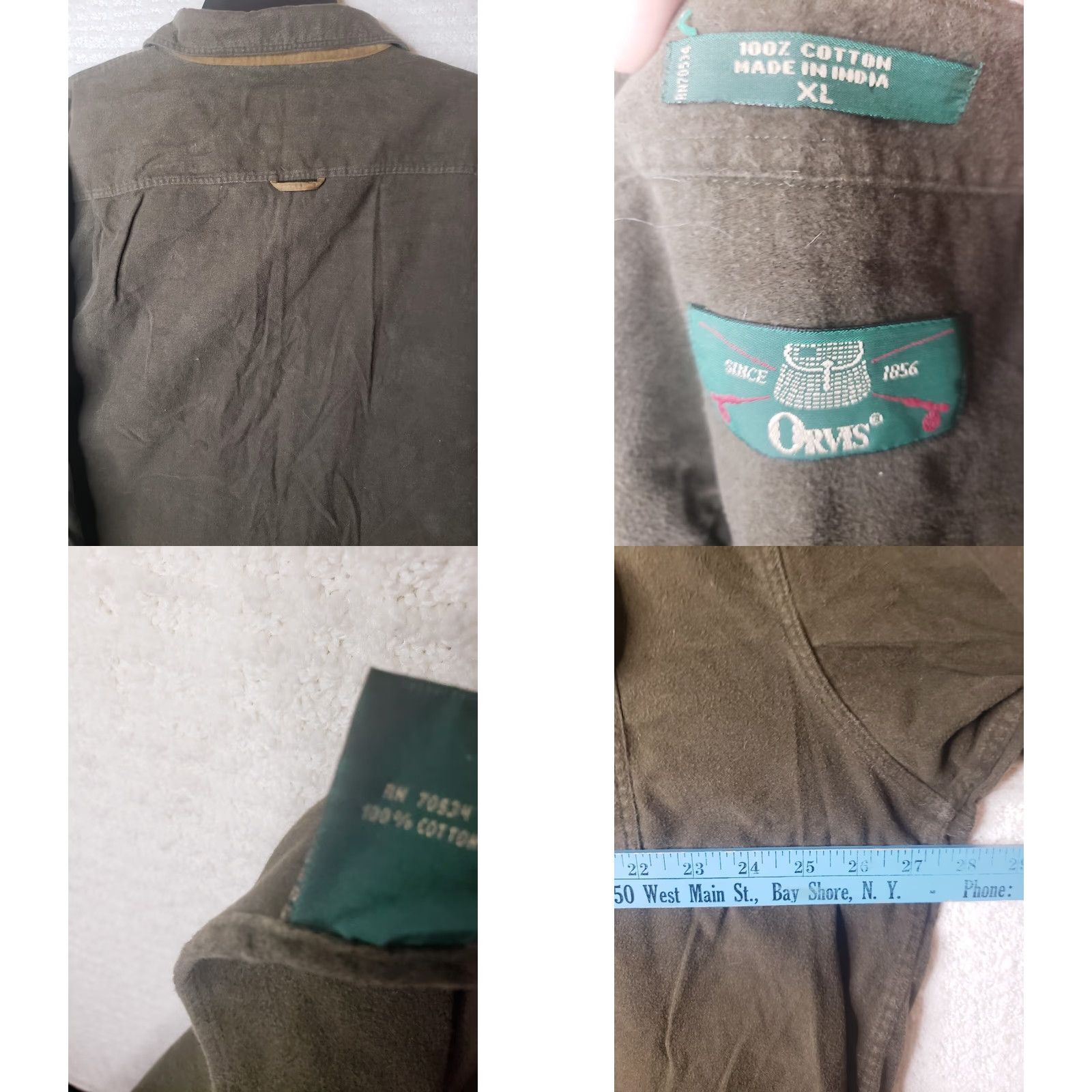 Orvis VINTAGE Orvis Chamois Shirt Mens XL Brown Cotton Thick Heavy Button Up 90s Suede Pocket Trim Olive Brown External Description Size US XL / EU 56 / 4 - 8 Thumbnail