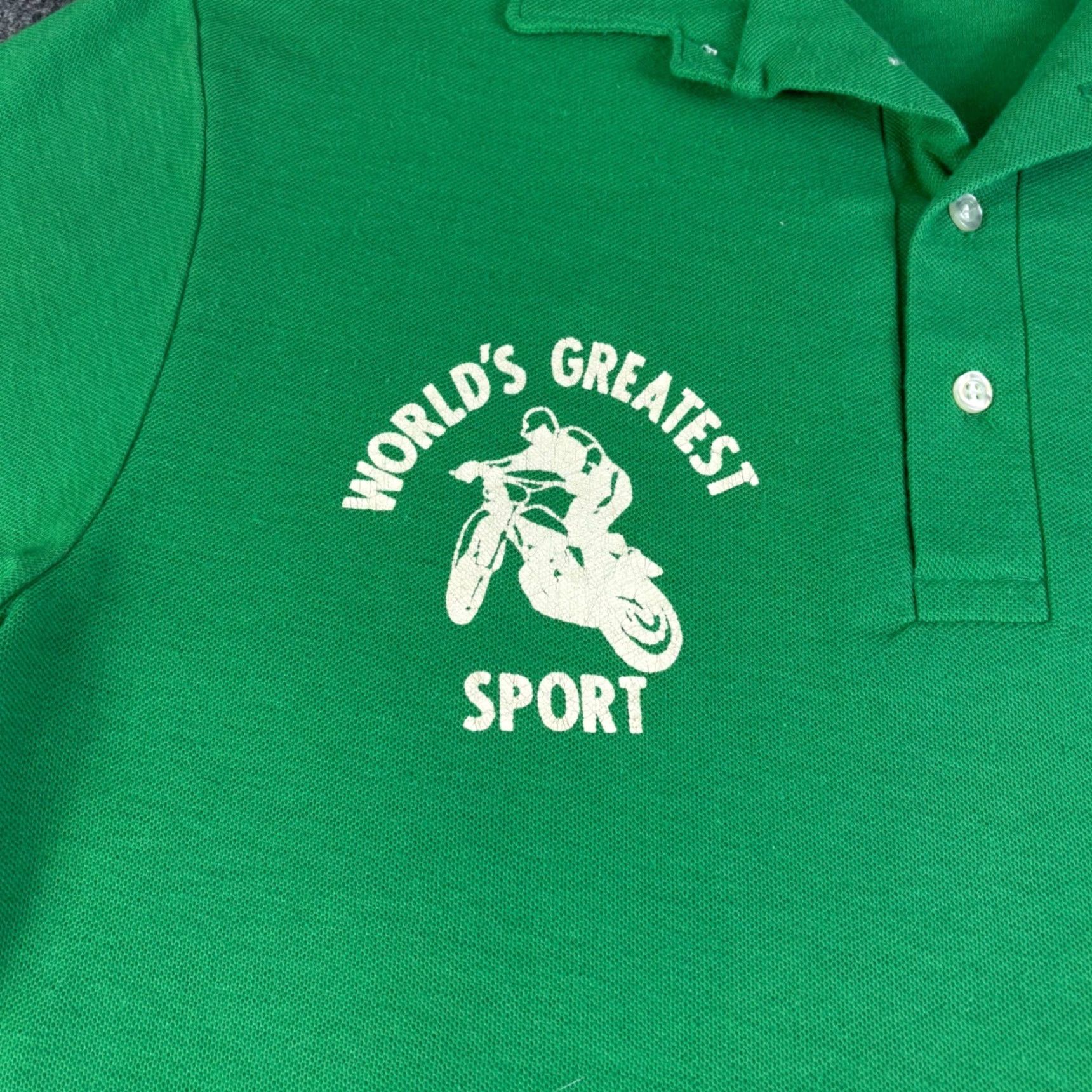 Vintage VINTAGE Polo Shirt Green Mens Medium Motorcycle Graphic Print Casual Pique Short Sleeve Collared Button Front Size US M / EU 48-50 / 2 - 7 Thumbnail