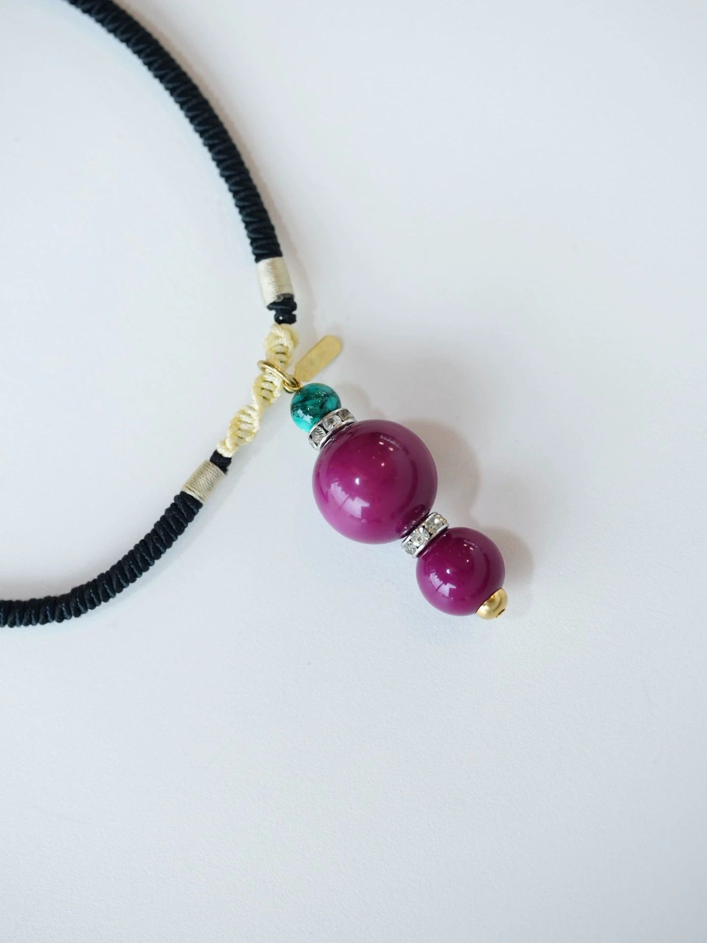 Yves Saint Laurent YSL Vintage Gourd Turquoise Amethyst Choker Black Braided Size ONE SIZE - 2 Thumbnail