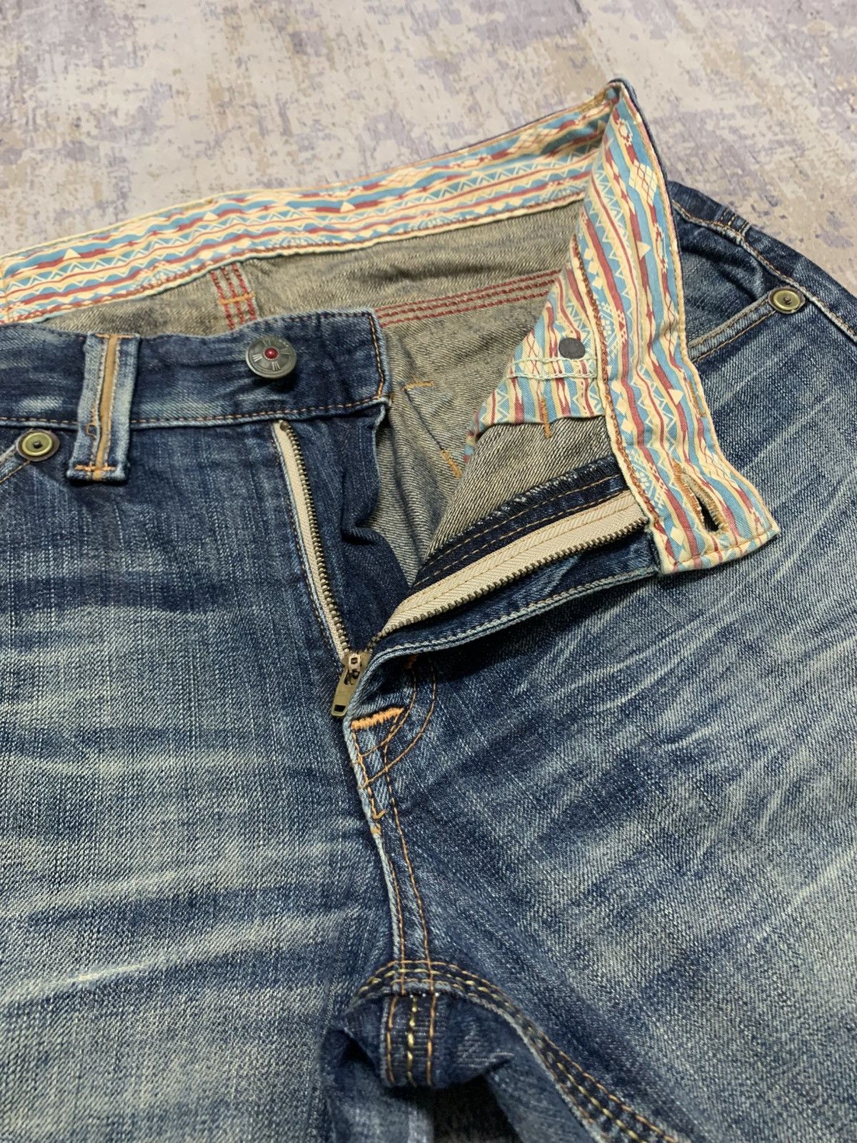 If Six Was Nine Edwin XV Navajo Distress Faded Denim Bootcut Mudmax Goa Size US 34 / EU 50 - 6 Thumbnail