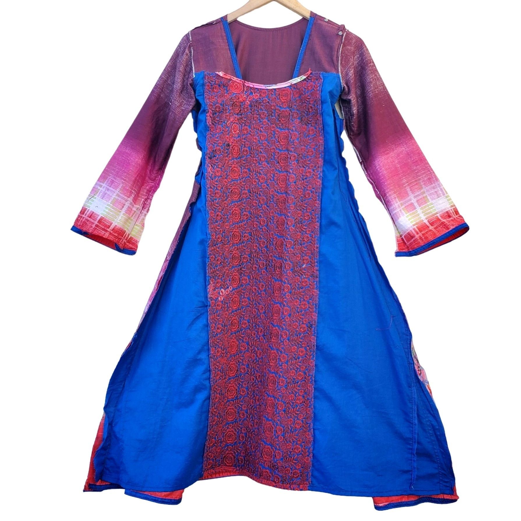 Other Long Sleeve Dress Floral Red Blue Embroidered Patchwork Kame Size S / US 4 / IT 40 - 15 Thumbnail