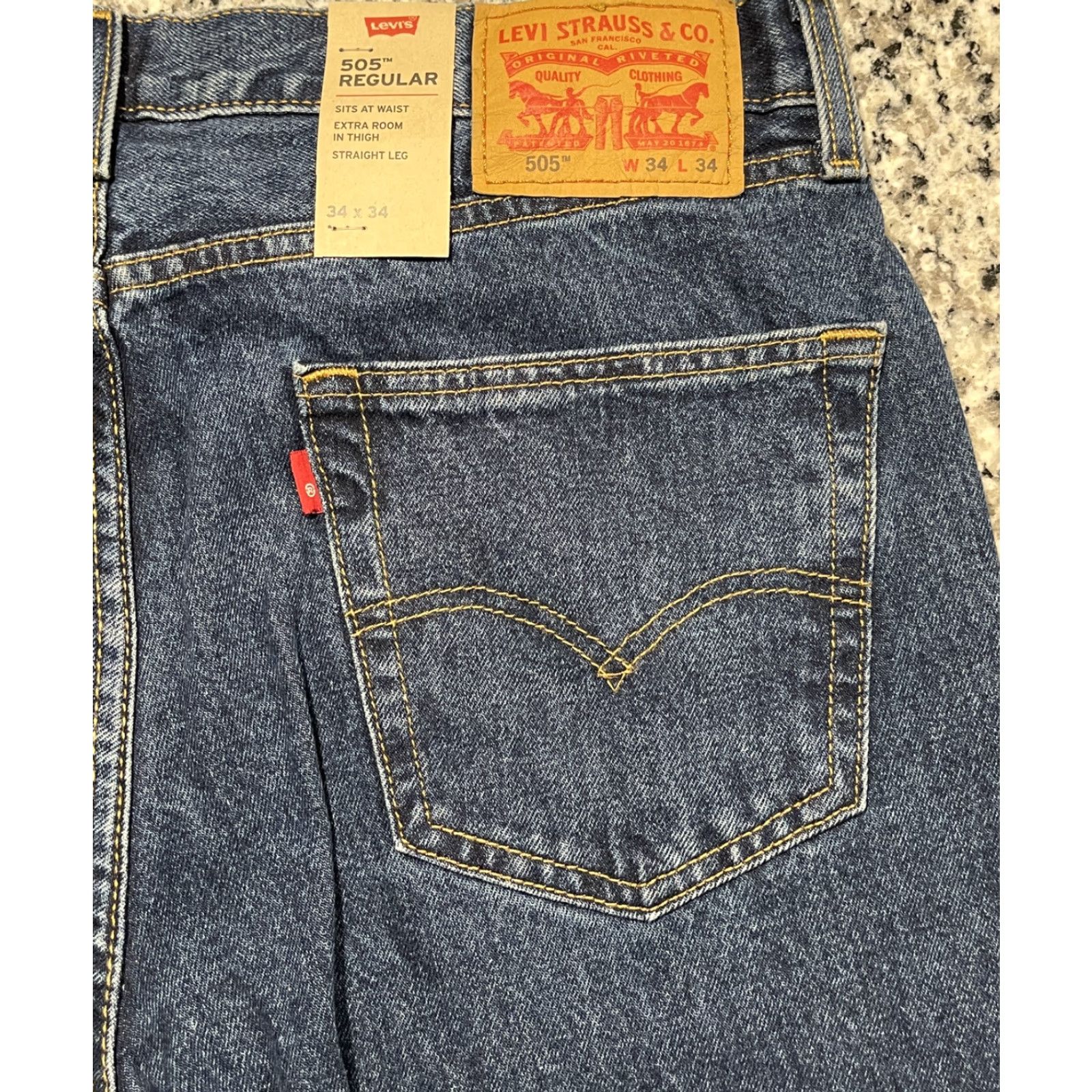Levi's VINTAGE Levis 505 Jeans 34 X 34 Mens Regular Fit Straight Leg Extra Room In Thigh NWT blue denim 100% cotton Mens Jeans Regular 34x34 Size US 34 / EU 50 - 4 Thumbnail