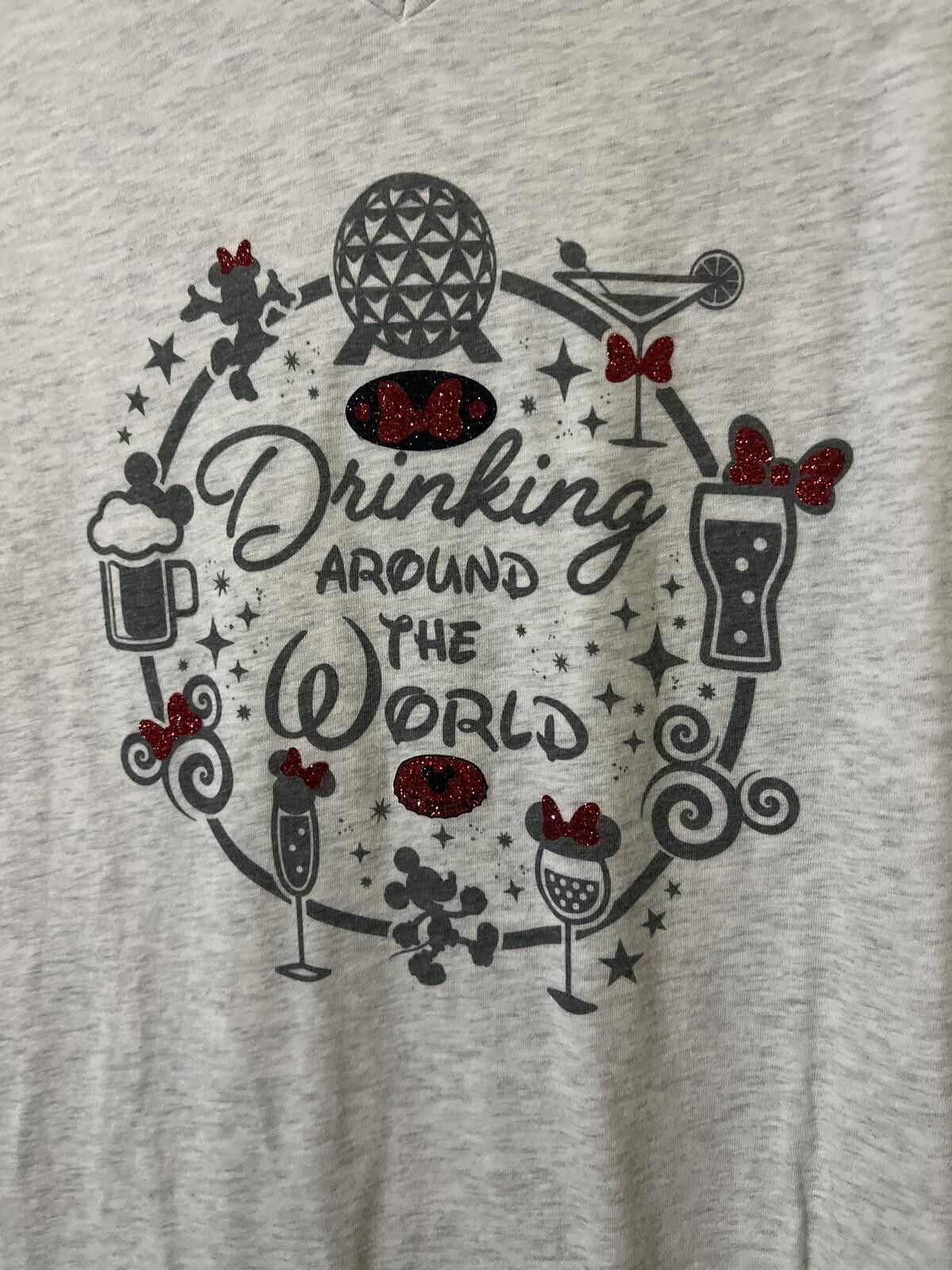 Next Level Apparel Gray V-Neck T-Shirt with Drinking Around the World Graphic M Size M / US 6-8 / IT 42-44 - 3 Thumbnail