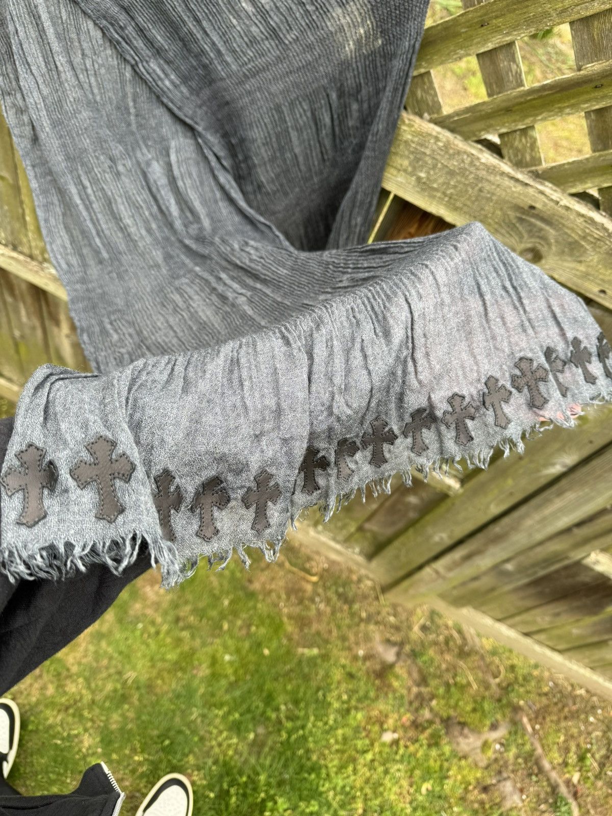 image of Chrome Hearts Patched Leather Scarf in Black/Gray, Men's