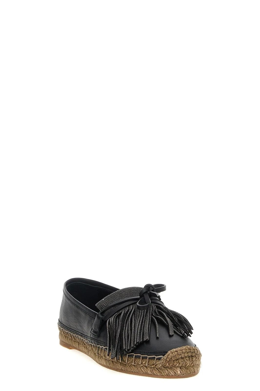 Brunello Cucinelli B. CUCINELLI Fringed Blk Lthr Espadrilles New Auth. Size US 11 / IT 41 - 2 Thumbnail