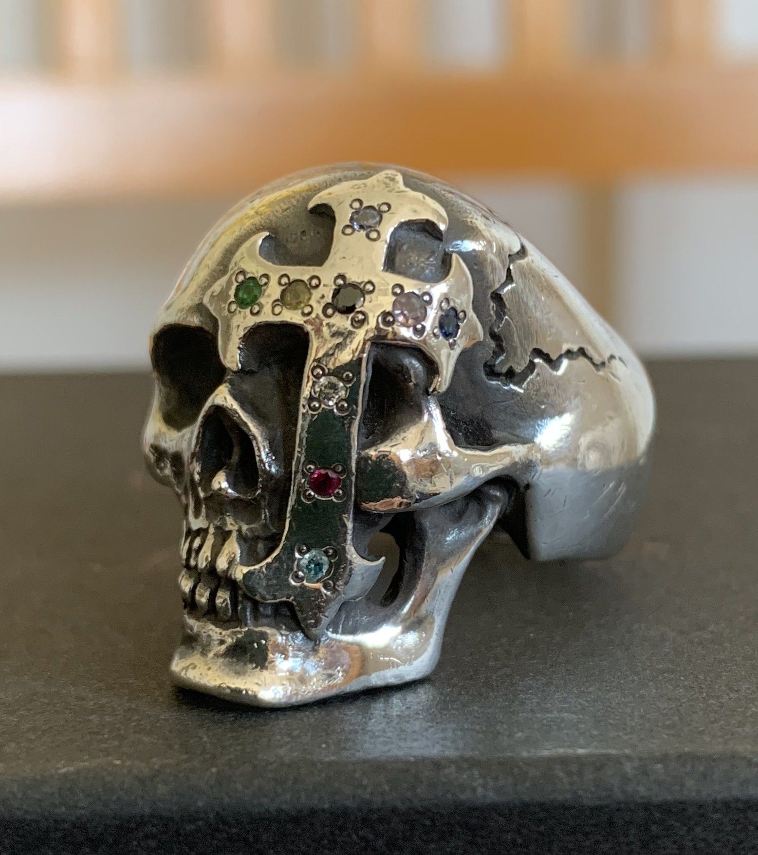 Number (N)ine SS05 "Nightcrawler" Bejeweled Silver Skull Ring w/ box Size ONE SIZE - 1 Thumbnail