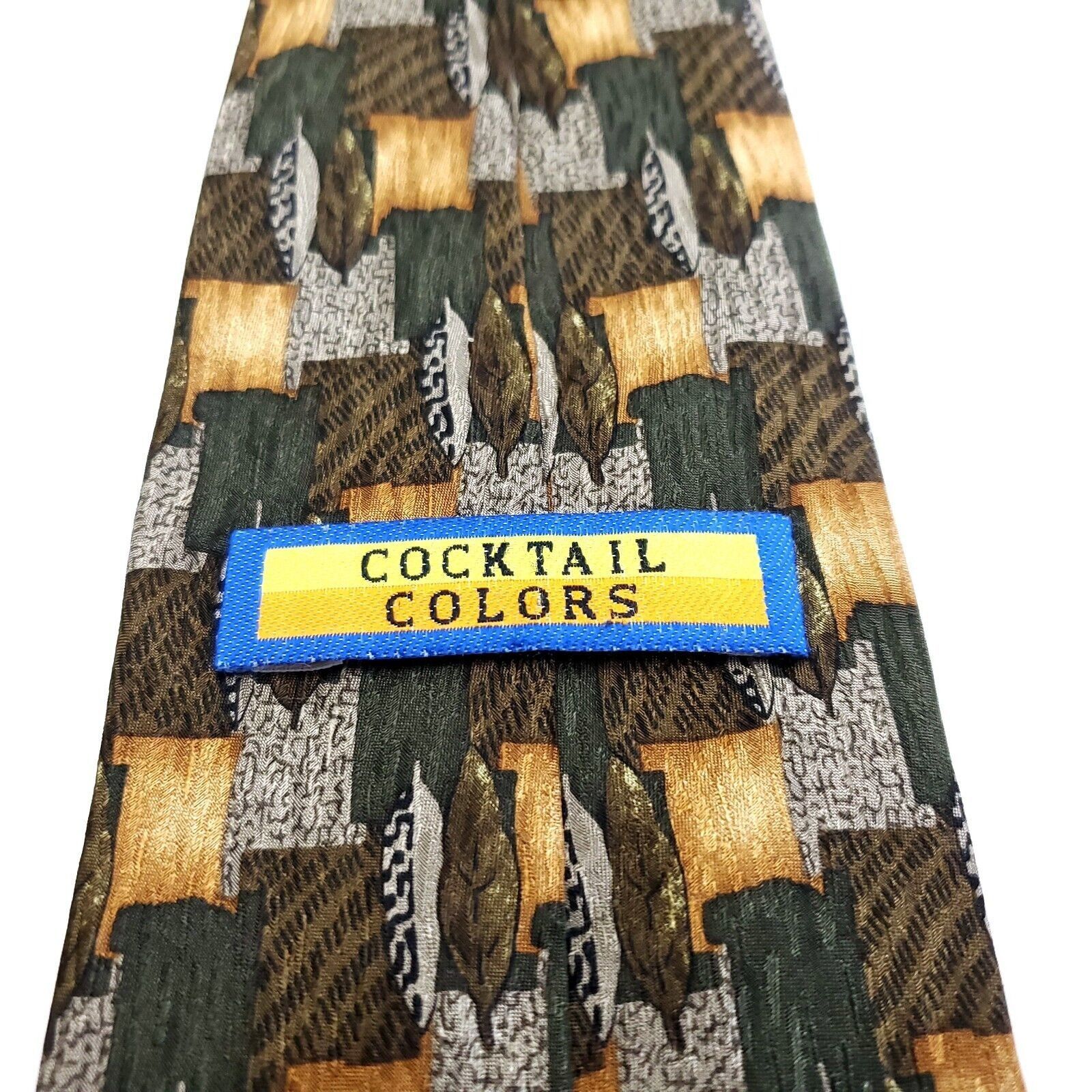 Vintage Cocktail Collections Green Tan Abstract Print Wide Silk Tie Size ONE SIZE - 3 Thumbnail