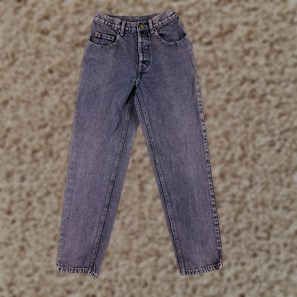Denime VINTAGE Alkam Jeans Womens Purple Denim 28 80s 90s Hip Hop Button Fly Straight 5-Pocket Design Regular Stretch Cotton Denim Woman Clothes Shoes Size 28" / US 6 / IT 42 - 1 Thumbnail